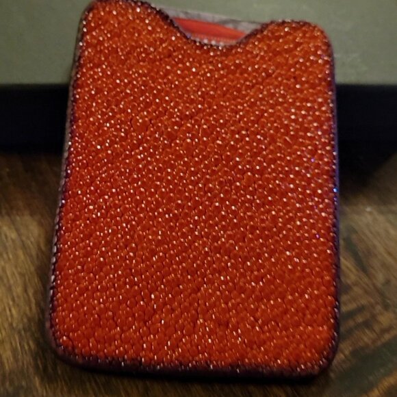 Leather Inlay with Orange Mohave Turquoise and Orange Stingray--- Card Holder - Picture 7 of 7